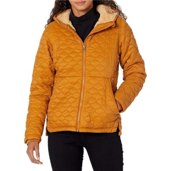 Womens Lightweight Quilted Full-Zip Water-Resistant Sherpa-Lined Hooded Puffer - Picture 1 of 7